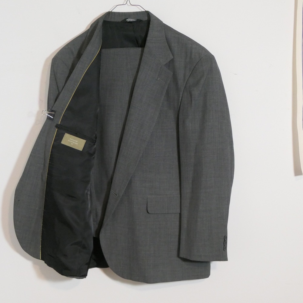 Haggar Mens Suit Jacket 48 Gray Two Button Professional Classic Blazer Wedding